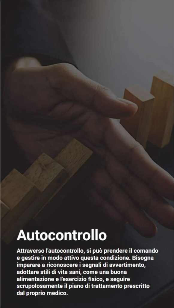 Mano che ferma la caduta in stile domino di tessere in legno. Il testo spiega che bisogna adottare uno stile di vita sano, tra cui alimentazione corretta e attività fisica, per gestire meglio l'epilessia.