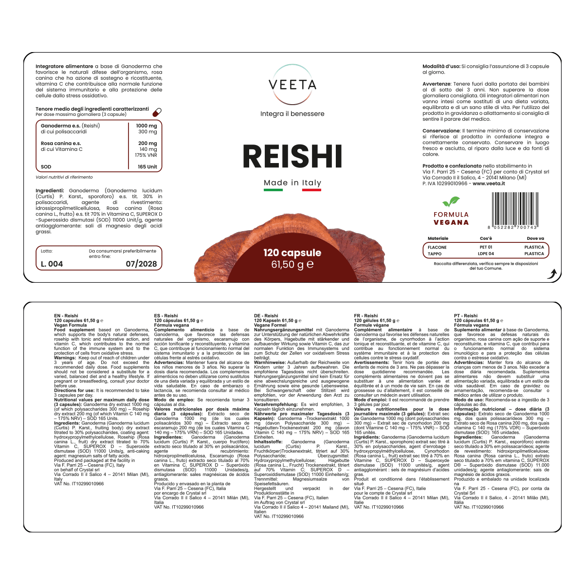 Reishi fungo medicinale Veeta ingredienti