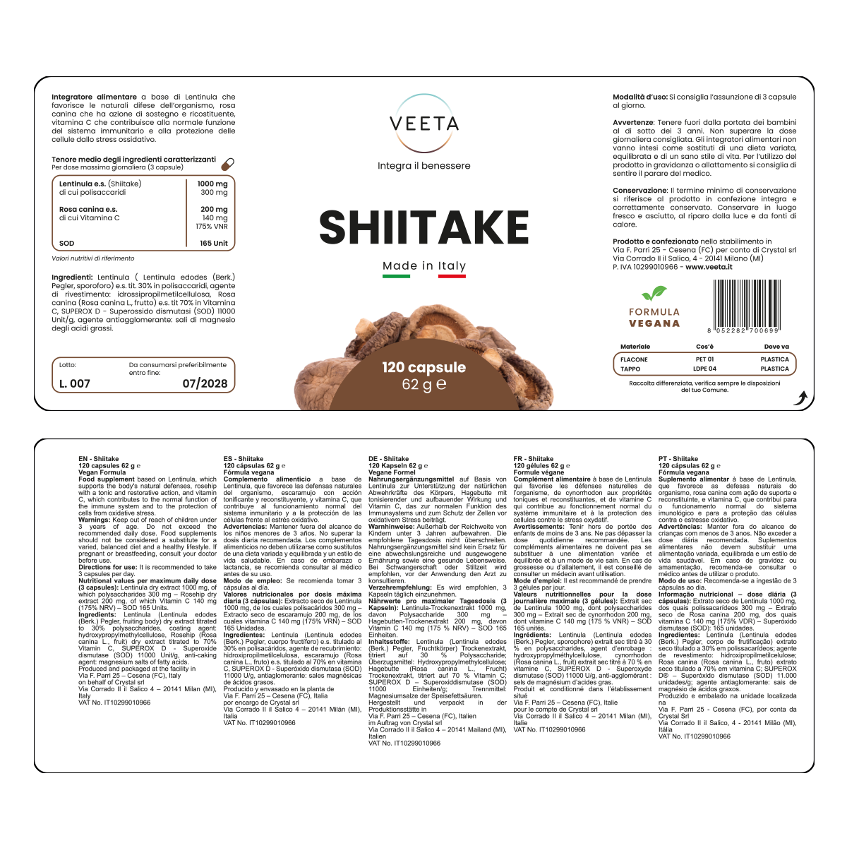 Shiitake fungo medicinale Veeta ingredienti